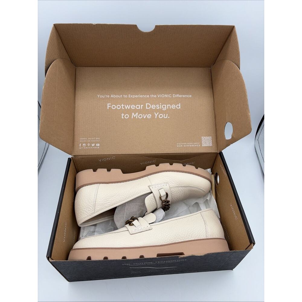Vionic Emalyn Cream Chain Loafers Orthotic Lug Sole Comfort Shoe Size‎ 8.5